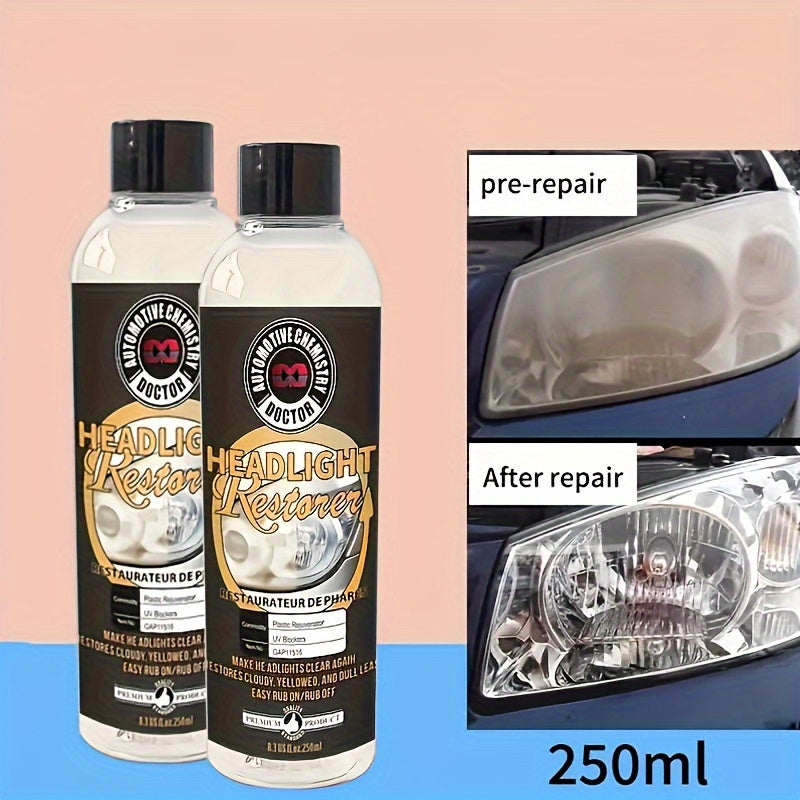 Car Headlight Restoration Fluid  Automotive Headlight Oxidation Yellowing Scratches Blurring Enhancement Crystal Plating Coating Refurbishment Agent 8.45oz