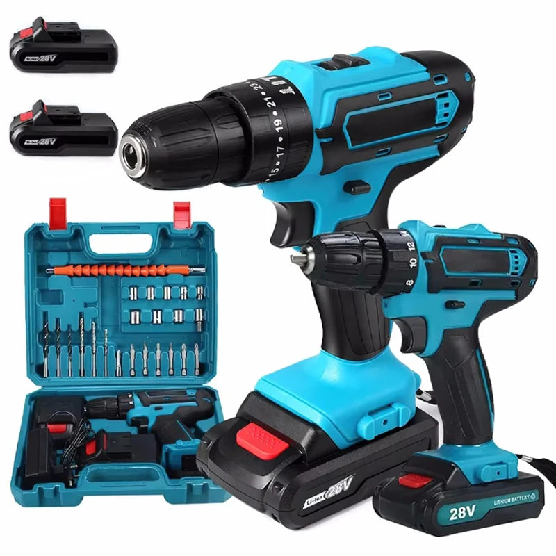 28V Cordless roll Package Electric screening Driver Rechargeable Lithium-Ion Battery With LED Light house DIY Driver Power Tool