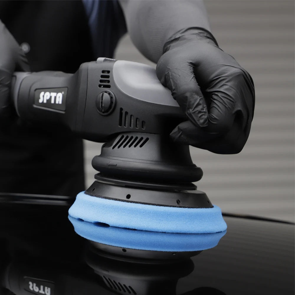 SPTA 18V 125mm Cordless Dual Action Car Polisher Orbit Polishing Machine Set Two 4000Ahm Battery for Buffing Waxing