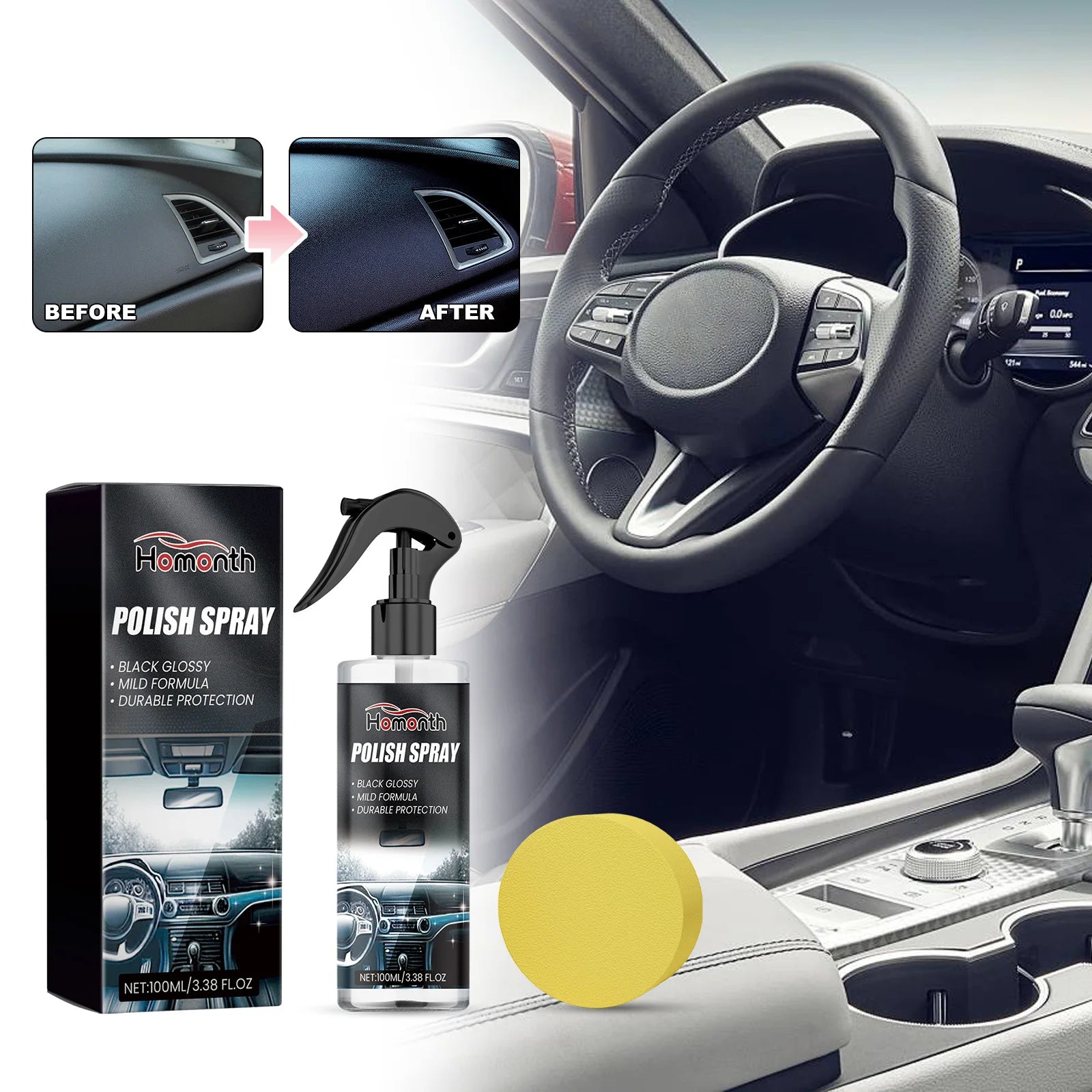 Waterless Car Interior Cleaner - Quick-Drying Upholstery & Dashboard Stain Remover