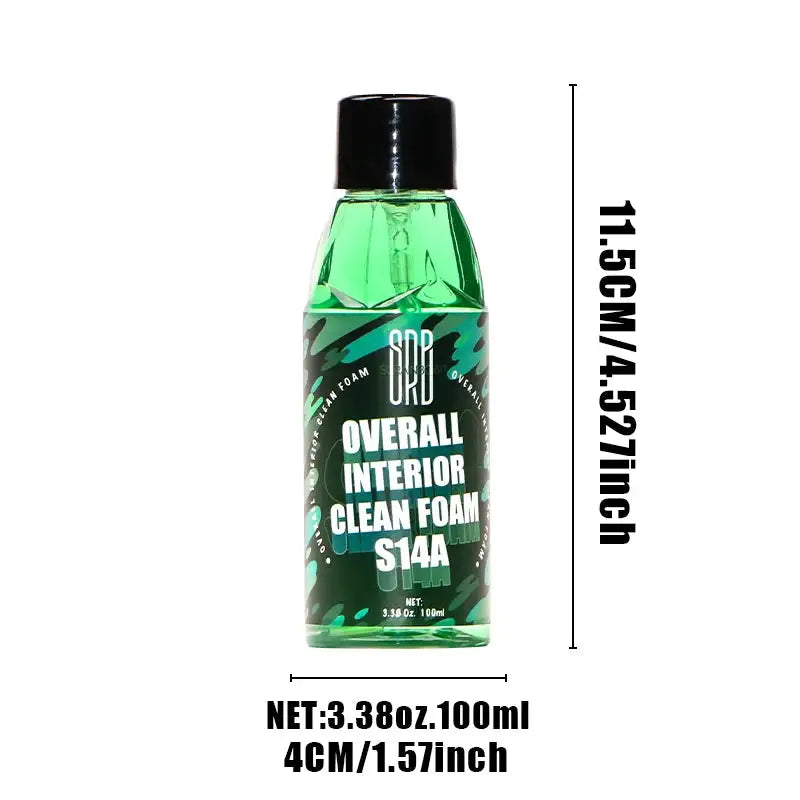 Total Interior Cleaner, Protectant & Upholstery Cleaner in a 100ml green spray bottle with black trigger for vehicle interior detailing. Ideal for leather, fabric, and plastic surfaces in cars.