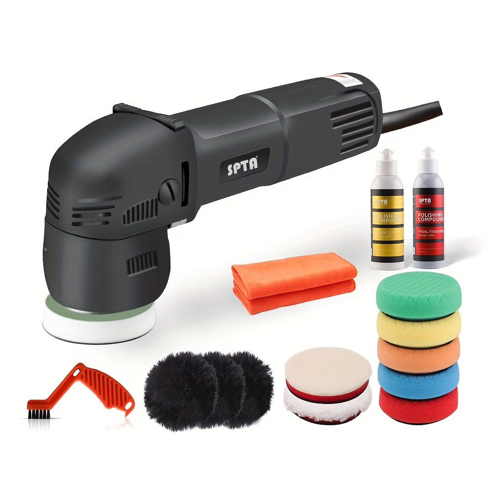 SPTA Orbital Car Polisher, Buffer Polisher 3 Inch 10mm/780W Variable Speed Orbit Dual Action Polisher - For Auto Detailing - With DA Polishing Pads+Sanding Discs+Pad Conditioning Brush+Scratch Remover - Perfect Gift for Car E