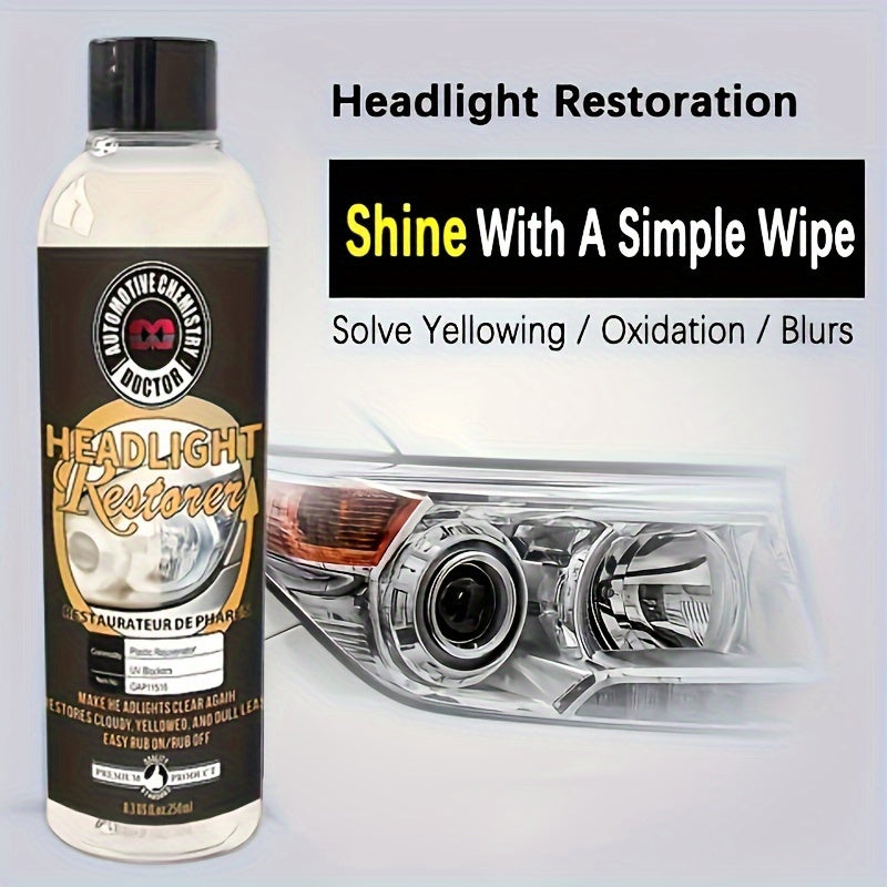 Car Headlight Restoration Fluid  Automotive Headlight Oxidation Yellowing Scratches Blurring Enhancement Crystal Plating Coating Refurbishment Agent 8.45oz